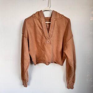 Aerie faded tan cropped pullover hoodie size xs